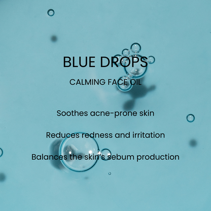 Benefits of Blue Drops: Soothes acne-prone skin, reduces redness and irritation, and balances sebum production.