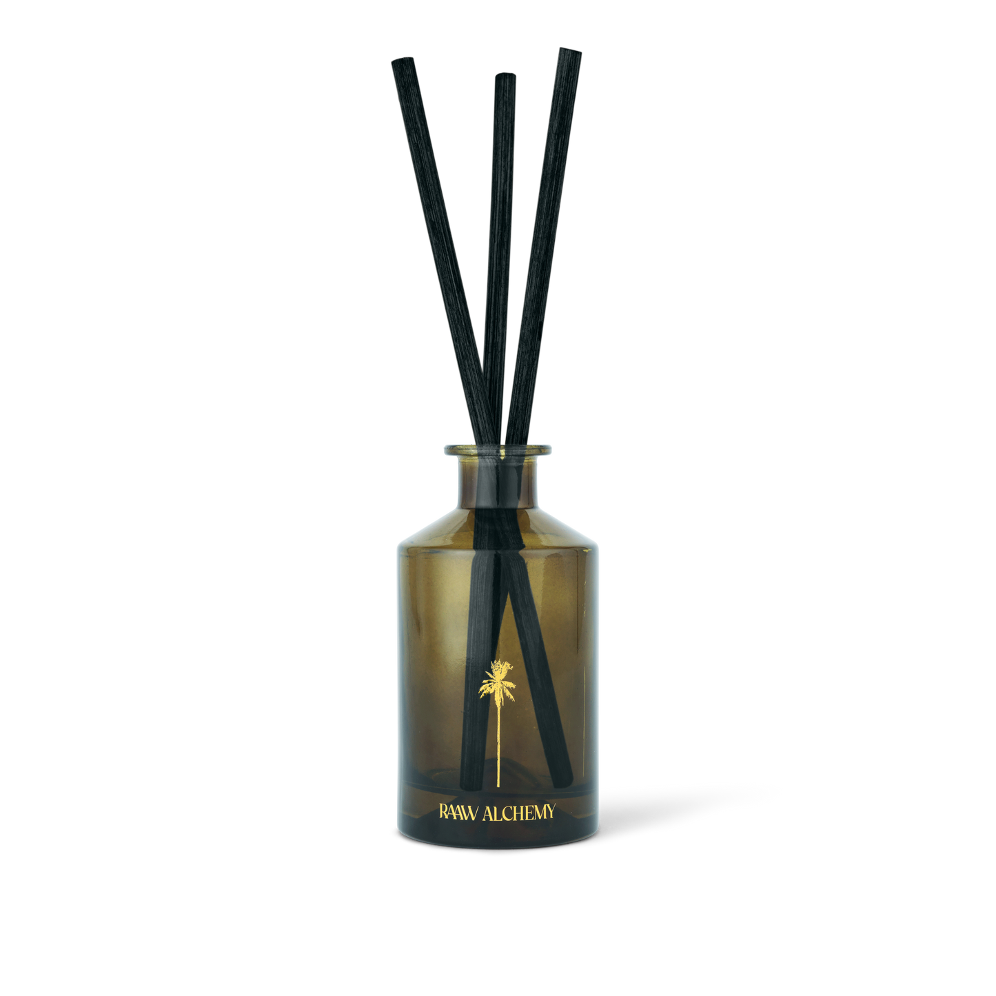 RAAW Alchemy Minted Fig Room Diffuser in a signature green glass bottle with natural reeds.
