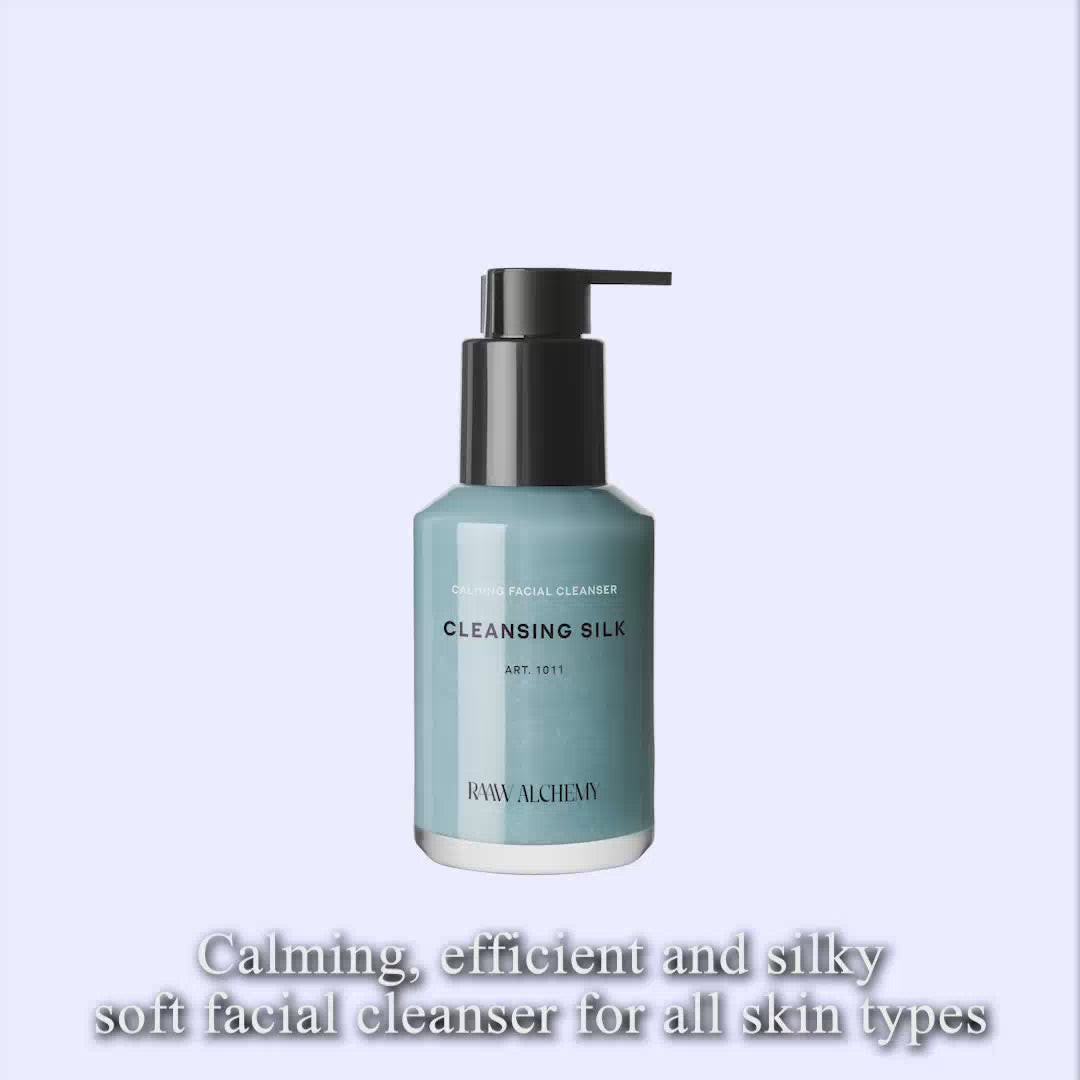 Aesthetic display of RAAW Alchemy Cleansing Silk - a refreshing and efficient soft facial cleanser.